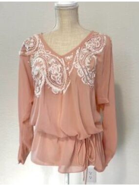 Y2K Arden B Sequins Embroidered V-Neck Peplum Blouse - Dusty Rose